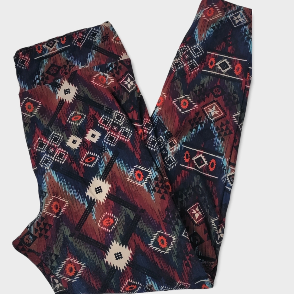 LuLaRoe - Tall & Curvy TC - Black, Brown & Burnt Orange Boho Leggings - Sz XL